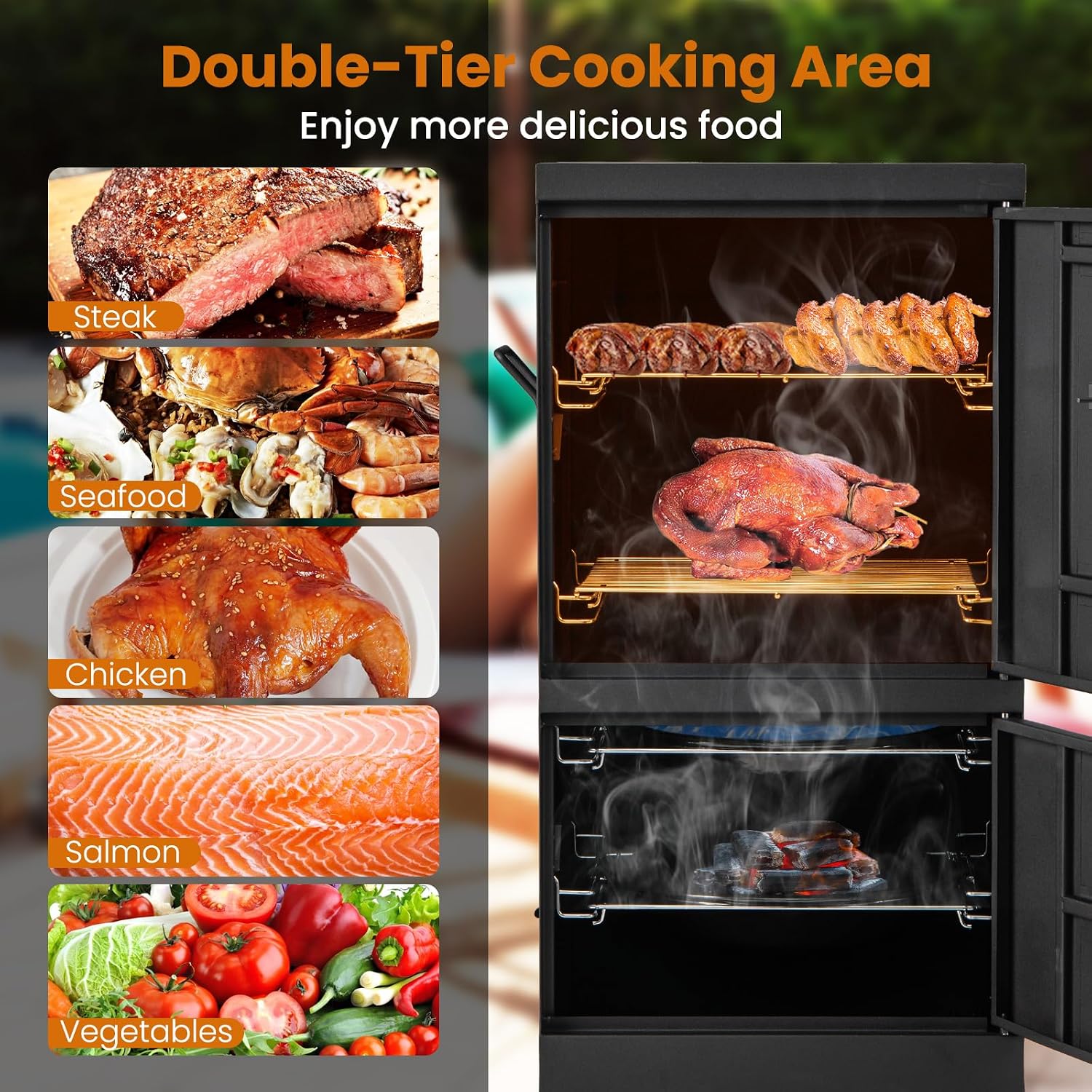 Giantex Outdoor Smoker with Double Doors, 2 Detachable Grill Netting Smoking Racks, Charcoal Pan & Water Pan, 4 Air Vents, Thermometer, Vertical Charcoal Smoker for Barbecue Camping Backyard Grill