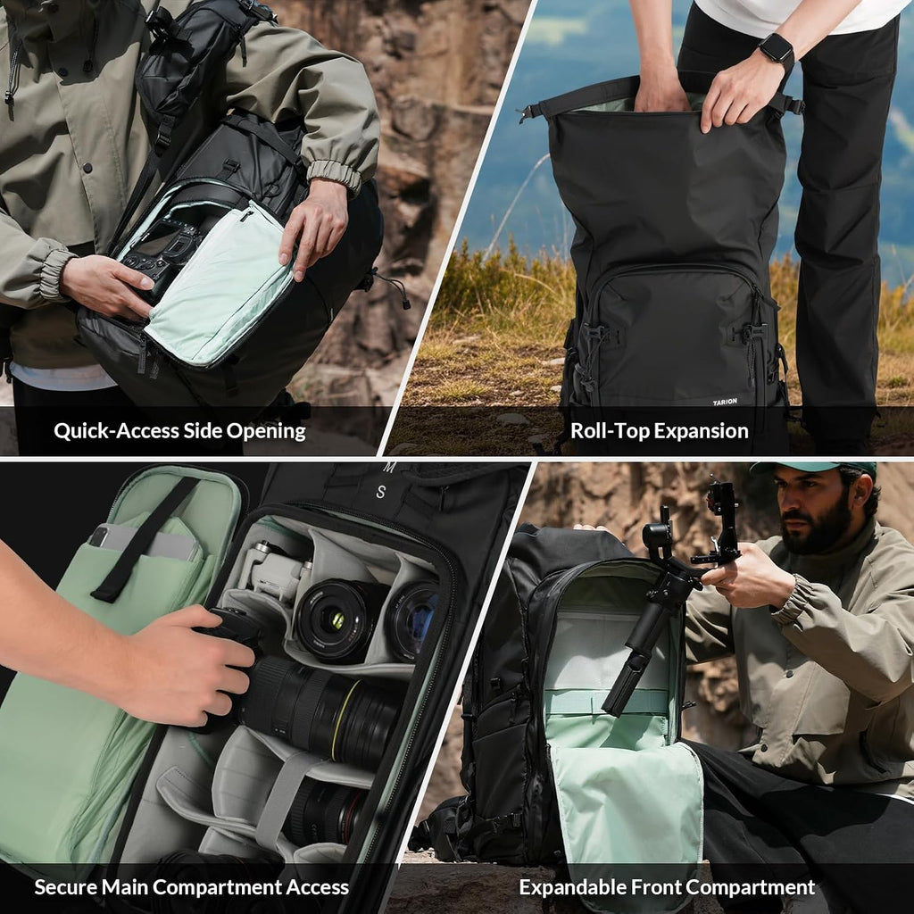 TARION Large Camera Backpack for Photographers - 35L Expandable DSLR Waterproof Camera Bag with 16' Laptop Compartment & Side Access & Adjustable Waist Strap & Rain Cover (Xprober)