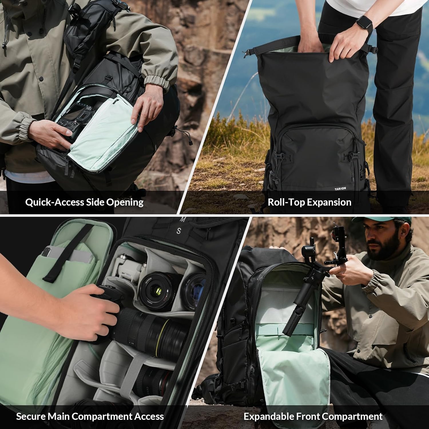 TARION Large Camera Backpack for Photographers - 35L Expandable DSLR Waterproof Camera Bag with 16' Laptop Compartment & Side Access & Adjustable Waist Strap & Rain Cover (Xprober)