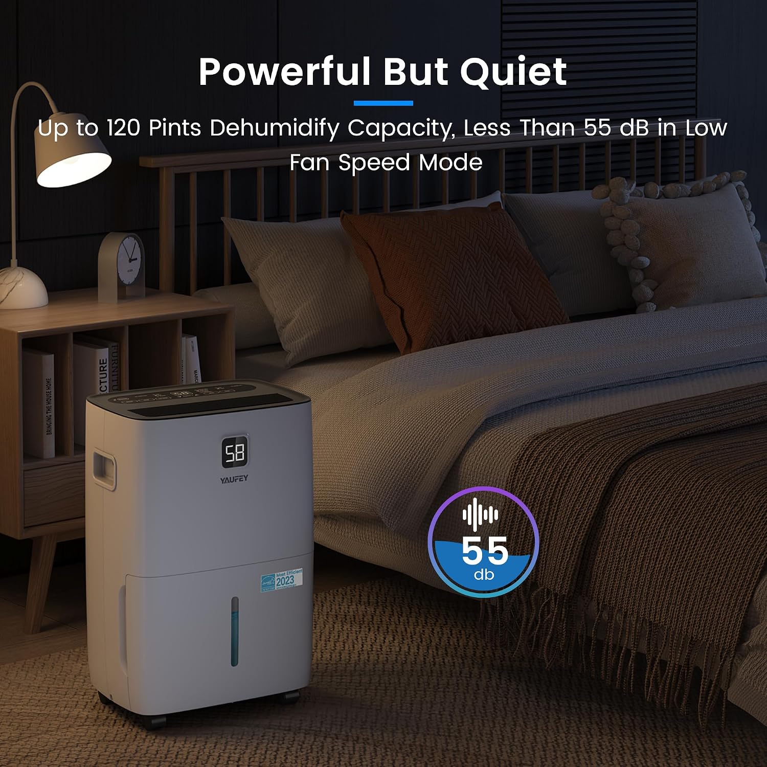 Yaufey 6000 Sq. Ft. Energy Star Certified Dehumidifier, Max 120 Pints Dehumidifier for Basement with Drain Hose, Smart Compressor with Intelligent Humidity Control, Dehumidifiers for Home Bedroom