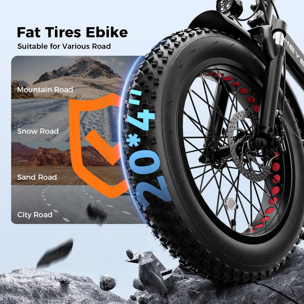Heybike Mars 2.0/3.0 Foldable Electric Bike, UL2849 Certified, 70+Miles Long Range, 1400W/1800W Peak Motor 32MPH, 624WH Removable Battery, 20'*4 Fat Tire Ebike for Snow, Commute, Full Suspension
