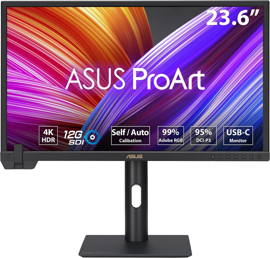 ASUS ProArt Display 24' 4K 12G-SDI HLG Professional Monitor (PA24US) - IPS, UHD (3840 x 2160), 99% Adobe RGB, 95% DCI-P3, ΔE < 1, USB-C, Built-in Motorized Colorimeter, Calman Ready, 3 Year Warranty