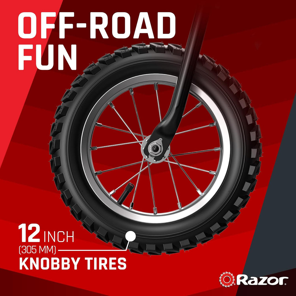 Razor MX125 Dirt Rocket – Electric-Powered Dirt Bike for Kids 7+, Up to 8 MPH, High/Low Speed Switch, Up to 80 Minutes Ride Time