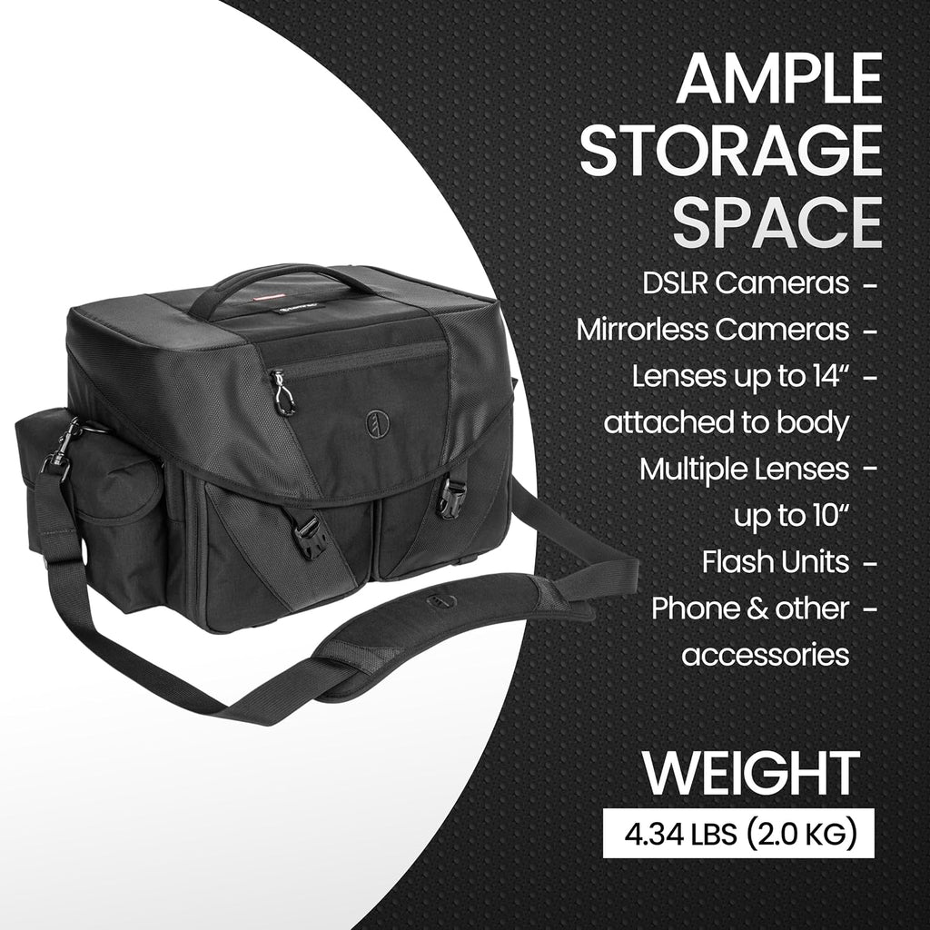 Tamrac Stratus 21 Camera Bag for Photographers, Camera Case for Photography Accessories, Shoulder Bag for DSLR and Mirrorless Cameras, Crossbody Camera Bag with Tripod Holder Strap - Black