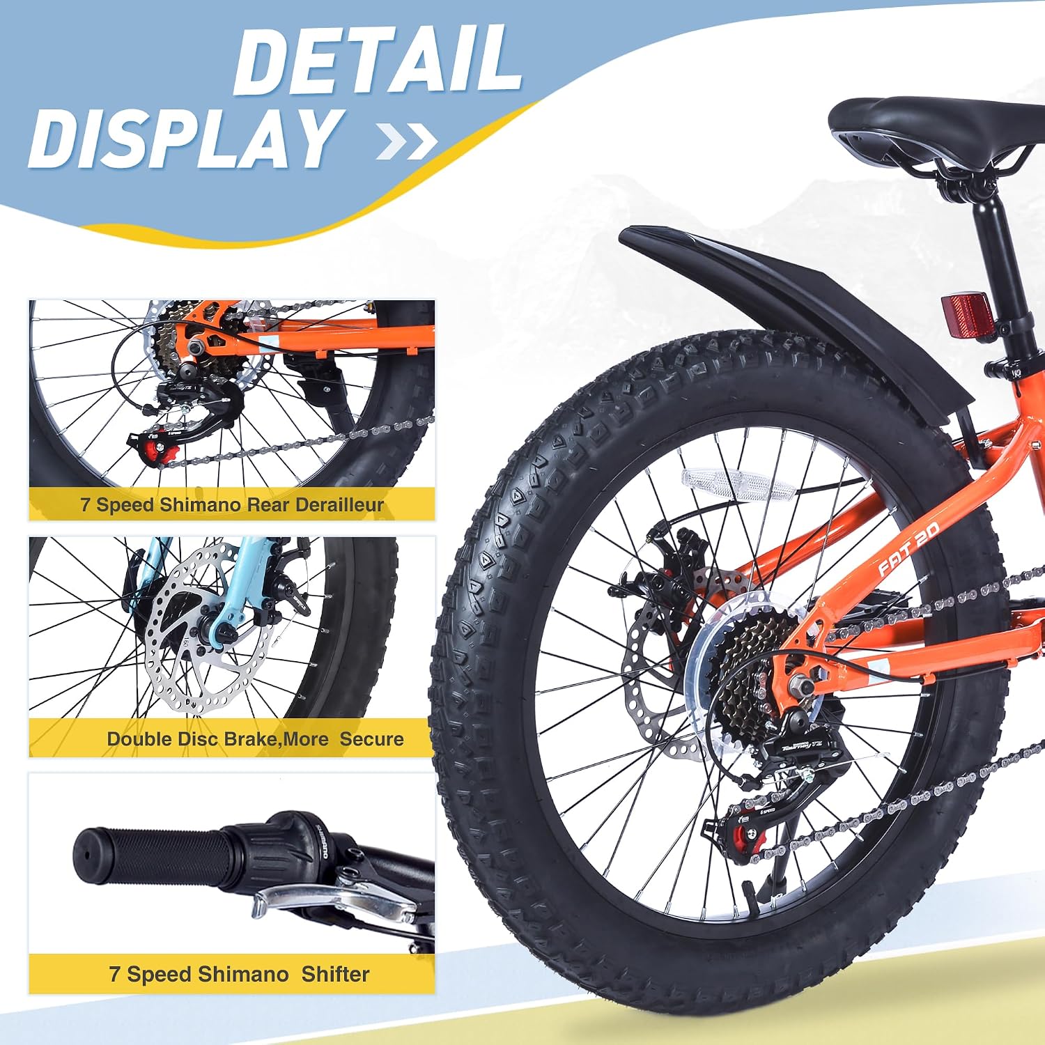 WEEROCK Kid Bike 20/24 Inch Kids MTB Child Mountain Bicycle with 7 Speeds, Steel Frame,20/24 * 3.0 Inch Fat Tires for 5+ Years Old Boys, Girls, Children,Students, Junior, Multip Color