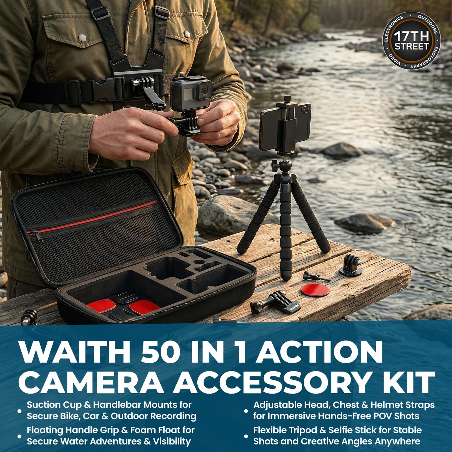 GoPro HERO13 Black Camera | Waterproof 5.3K60 Video Action Camera with 3 Spare Enduro Batteries, Dual-Battery Charger, 64GB Extreme SD Card, Case, and 50-in-1 Camera Accessory Kit - Bundle Set