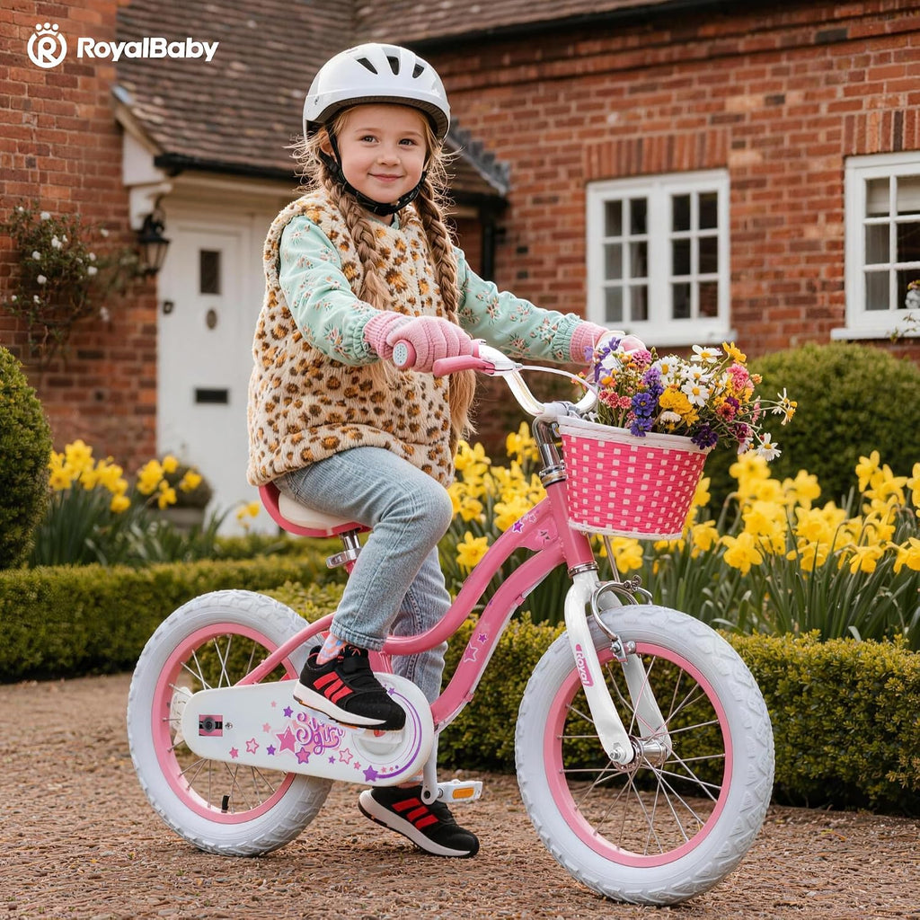 RoyalBaby Girls Bike, Stargirl EZ Kids Bike Balance and Pedal Bicycle with Basket and Dual Handbrake, 12 14 16 18 Inch Toddlers to Big Kids 3-8 Years, Multiple Colors