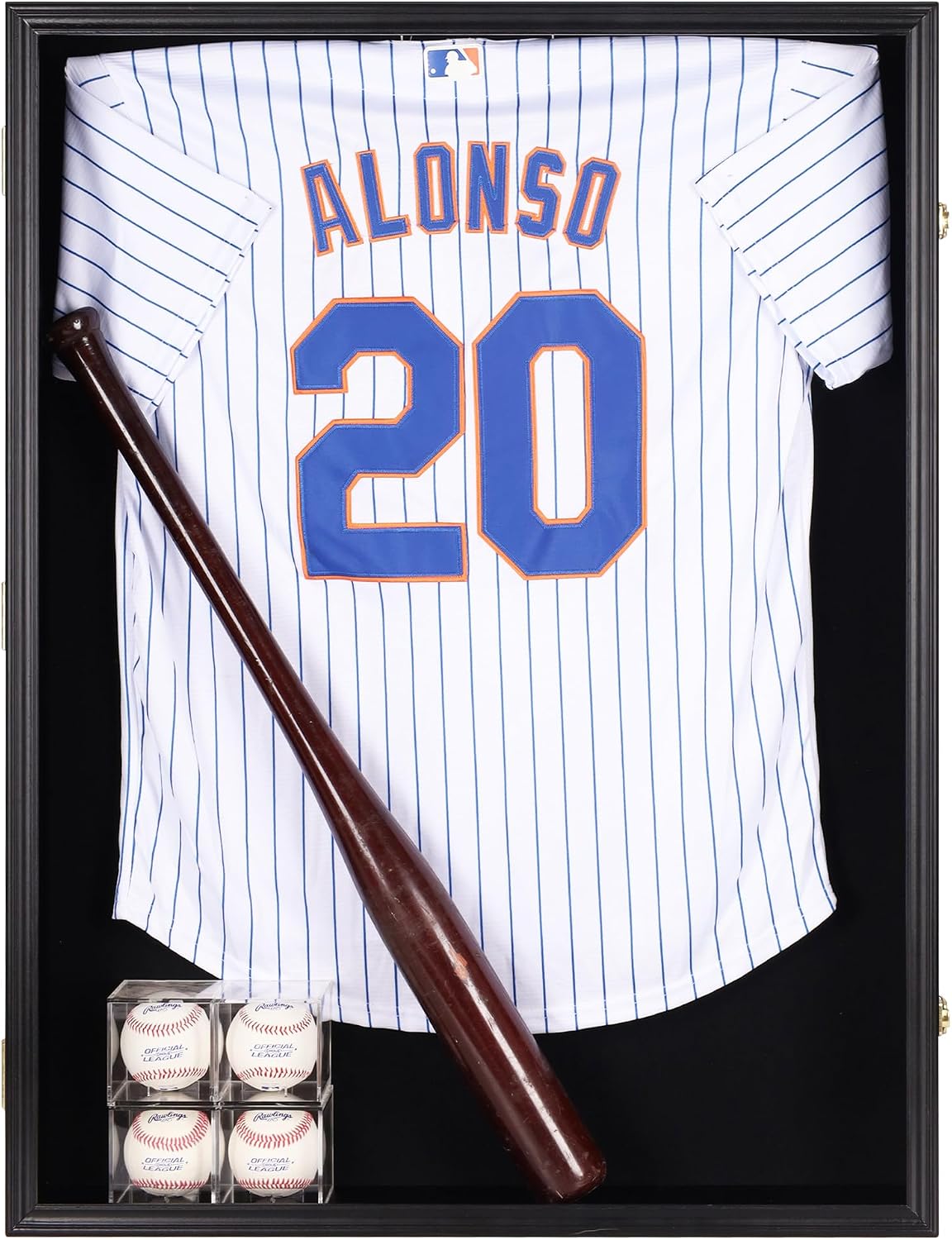Large Jersey Display Case Frame Deep Shadow Box with Room for XL Baseball Football or Hockey Military Uniform Baseball Bat or Military Saber - Collector's 98% UV Protection Acrylic Door Black Finish