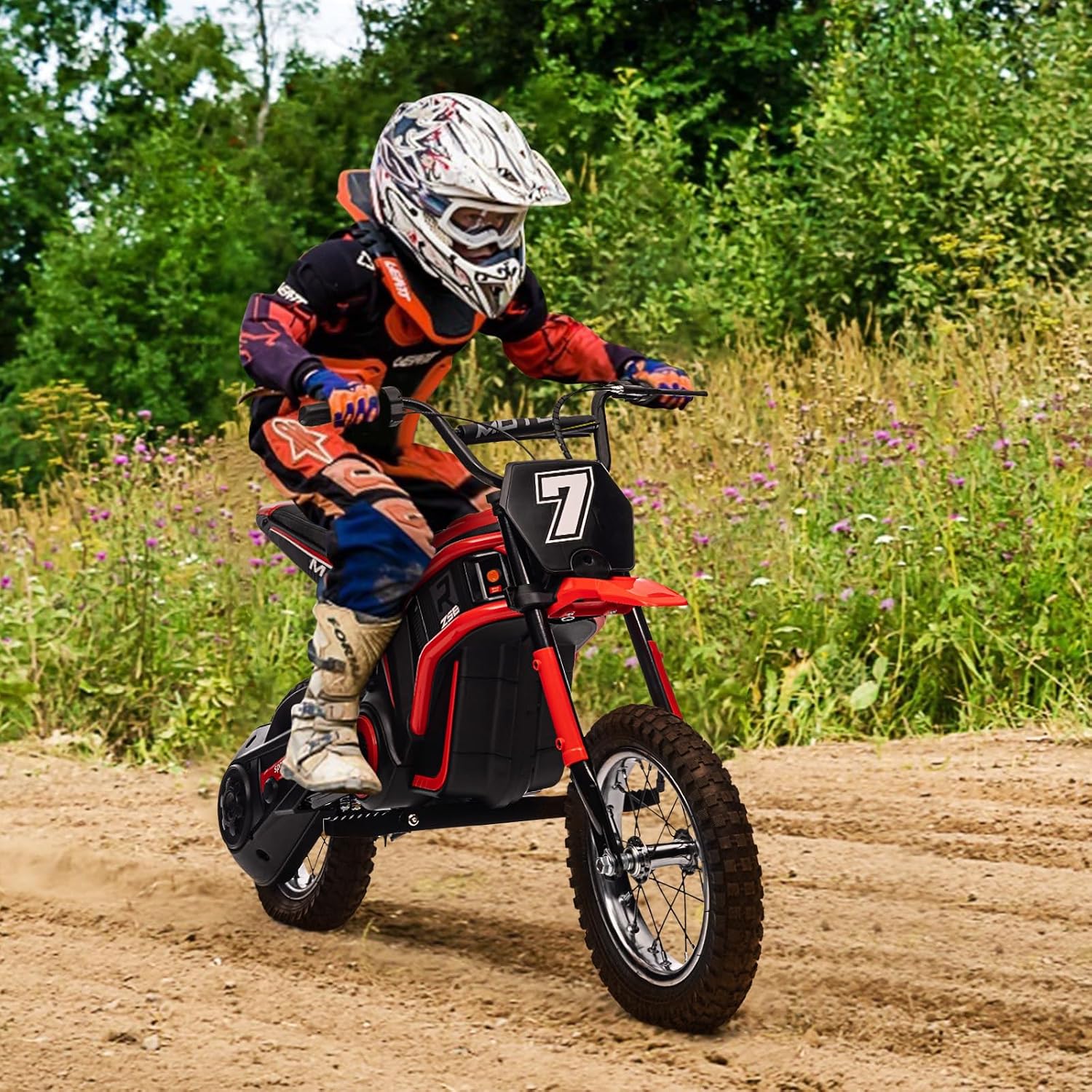 24V 350W Electric Dirt Bike for Kids – 3-Speed Modes, 14.29MPH Max Speed, ASTM-Certified Safe Motorcycle with Shockproof Suspension, Best Gift for Boys & Girls