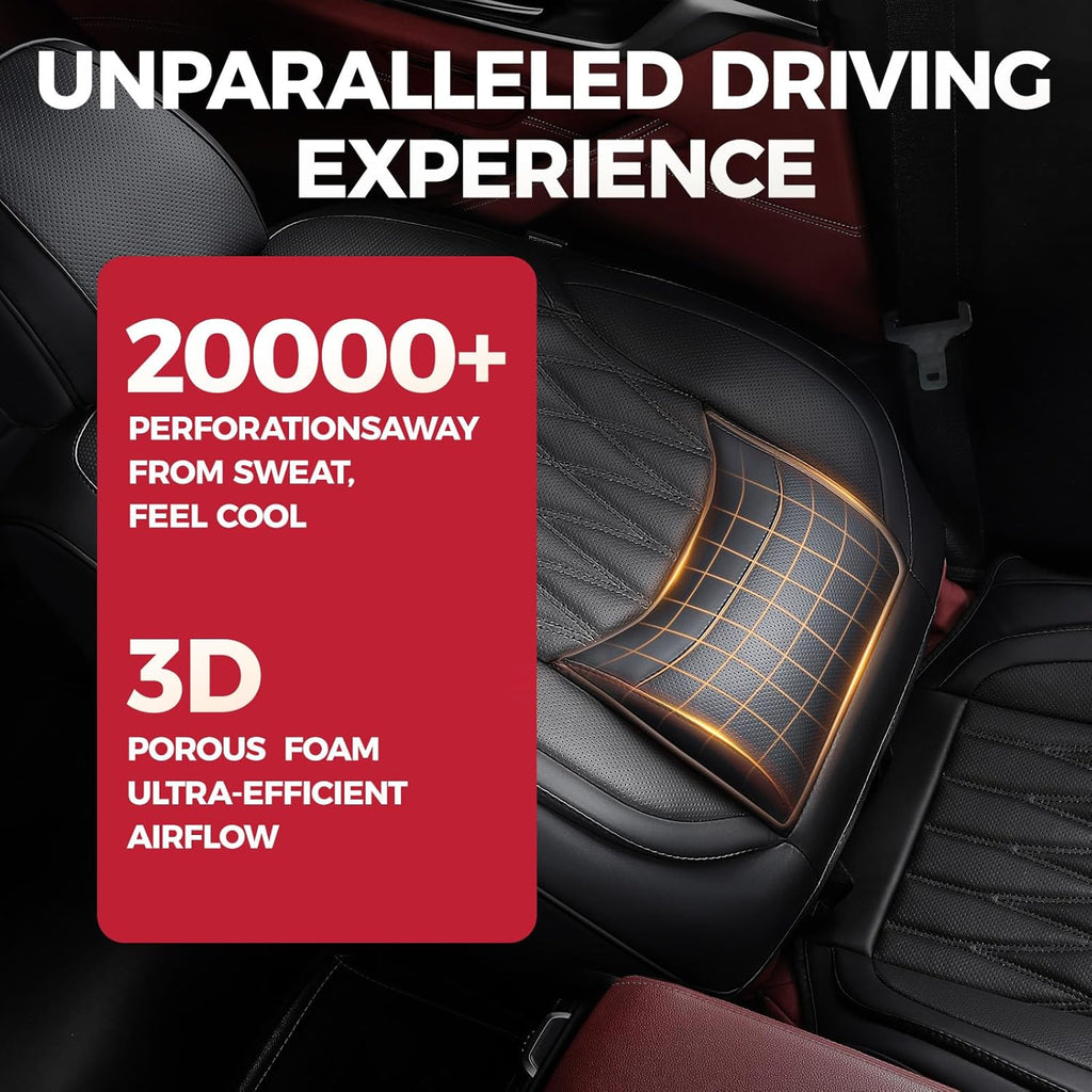 FREESOO Car Seat Covers Front Seats - Luxury Breathable Waterproof Faux Leather Car Seat Cover Protectors with Lumbar Support, Universal Fit for Most 5 Seats Vehicles Sedans Hatchbacks Pick-ups, Black