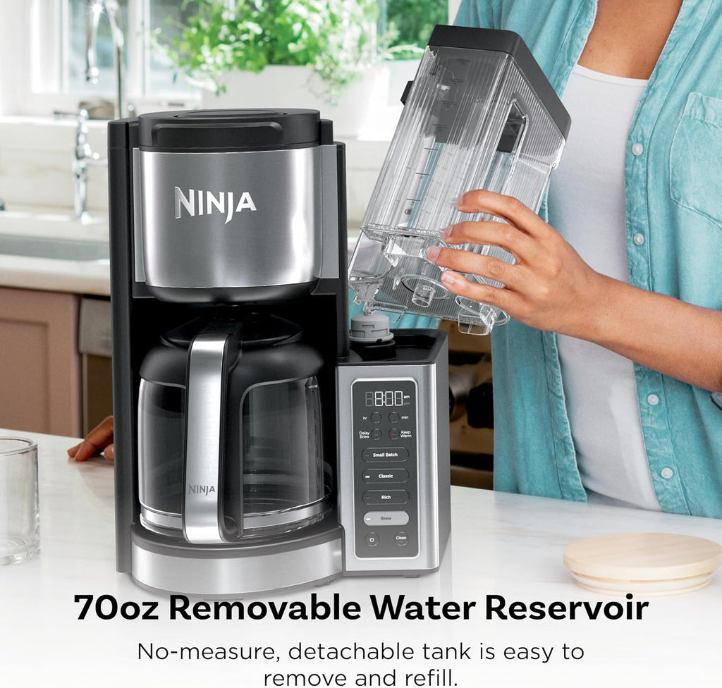 Ninja Fresh Brew™ Drip Coffee Maker | Programmable 14Cup Glass Carafe, Brew Classic & Rich, 70oz Removable Water Reservoir | Small Batch, Delay Brew, Adjustable Warming Plate | Stainless Steel | CE451