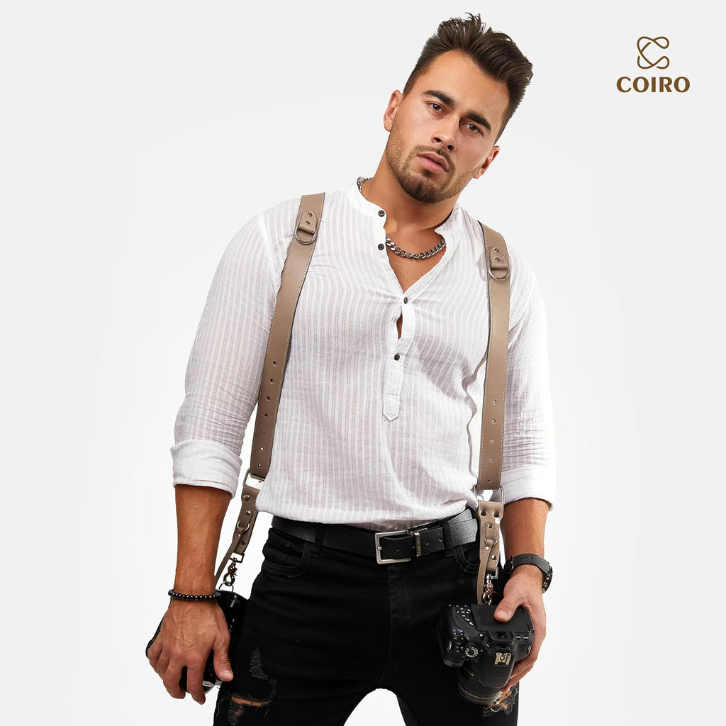 C Coiro Camera Harness for 2 Cameras Dual Shoulder Leather Camera Strap for DSLR/SLR, Camera Straps for Photographers