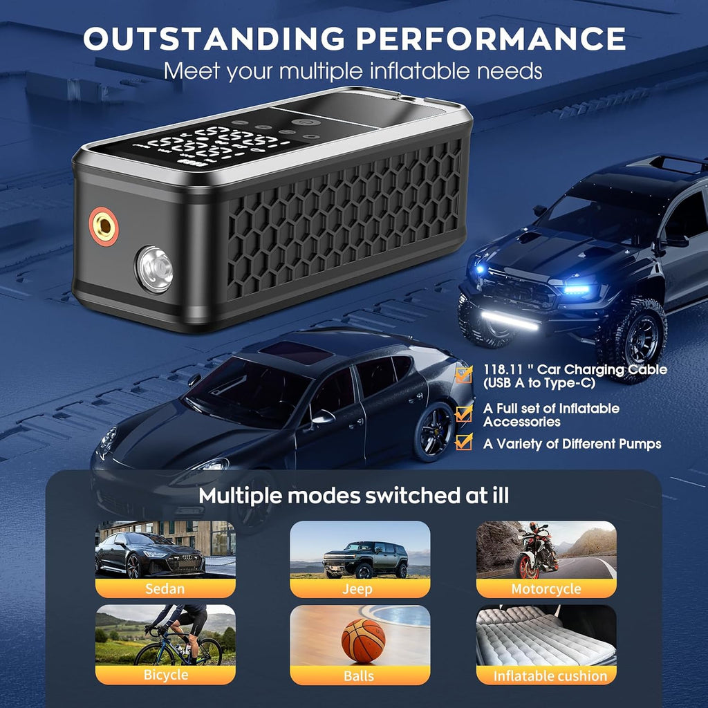 160PSI Tire Inflator Portable Air Compressor, 6000mAh Portable Tire Inflator for Car Portable Air Pump with Tire Gauge Pressure & LED Light Air Pump for Car Tires Cordless Bike Pump for Car