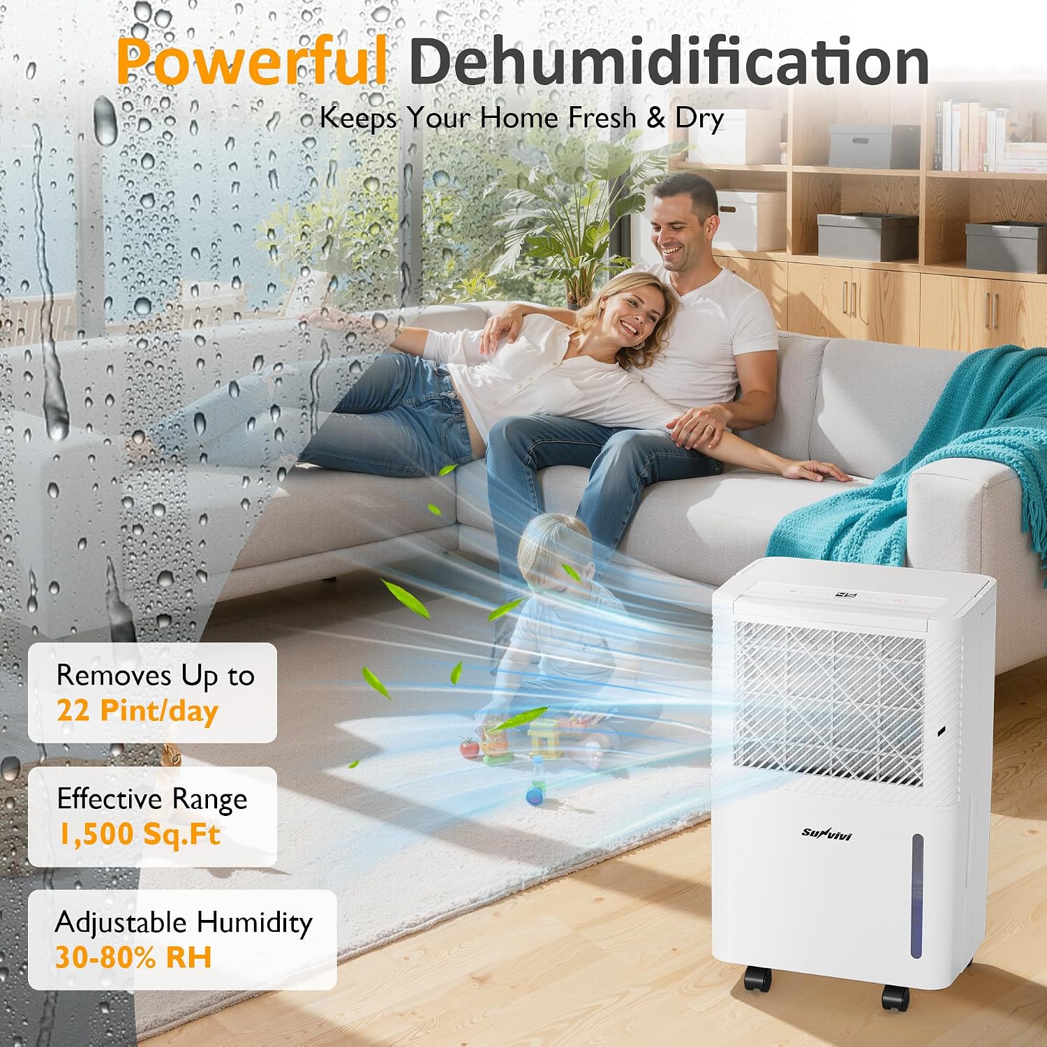 25 Pint Dehumidifier with Drain Hose: for Whole Home & Large Rooms up to 1500 Sq.Ft, 71OZ Tank, Auto Shut Off, 24H Timer, Ideal for Basement, Bedroom, Garage, RV, White