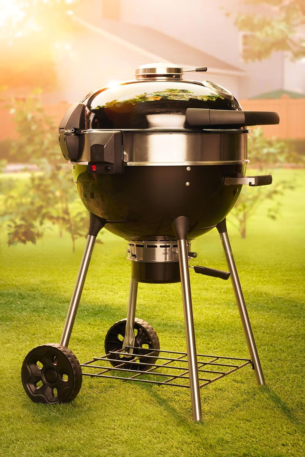 Napoleon NK18 Premium Charcoal Kettle Grill, Black, Porcelain-Enameled Lid and Bowl, Chrome-Plated Cooking Grid