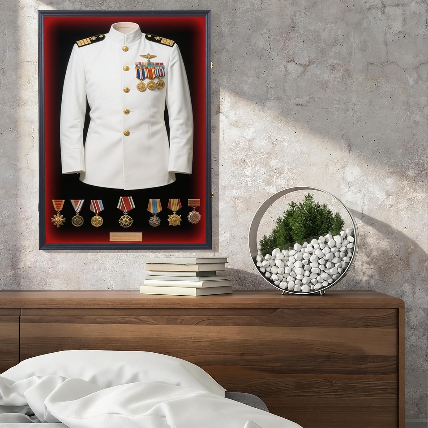 Military Uniform Shadow Box with LED, Police Uniform Display Frame 7 Colors 2 Models with Hanger and Lock for Military Uniforms, Jerseys, Hanging Badges and Medals Flag 35.82'x25.59'x2'