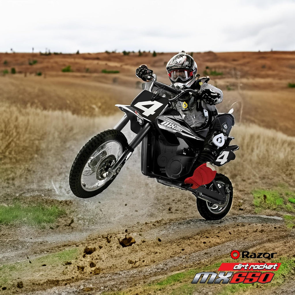 Razor MX650 Dirt Rocket Bike Electric Ride-On for Ages 16+, 220 lb Max Weight, Black – 36V Battery, Up to 17 Mph, 40-Min Run Time, Twist-Grip Throttle, 16' Front and 14' Rear Pneumatic Tires