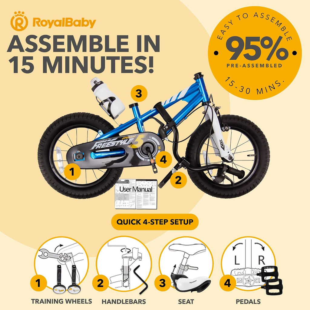 RoyalBaby Kids Bike with Dual Handbrake for Beginners,12 14 16 18 20 Inch Bicycle for Boys & Girls Ages 3-10 Years