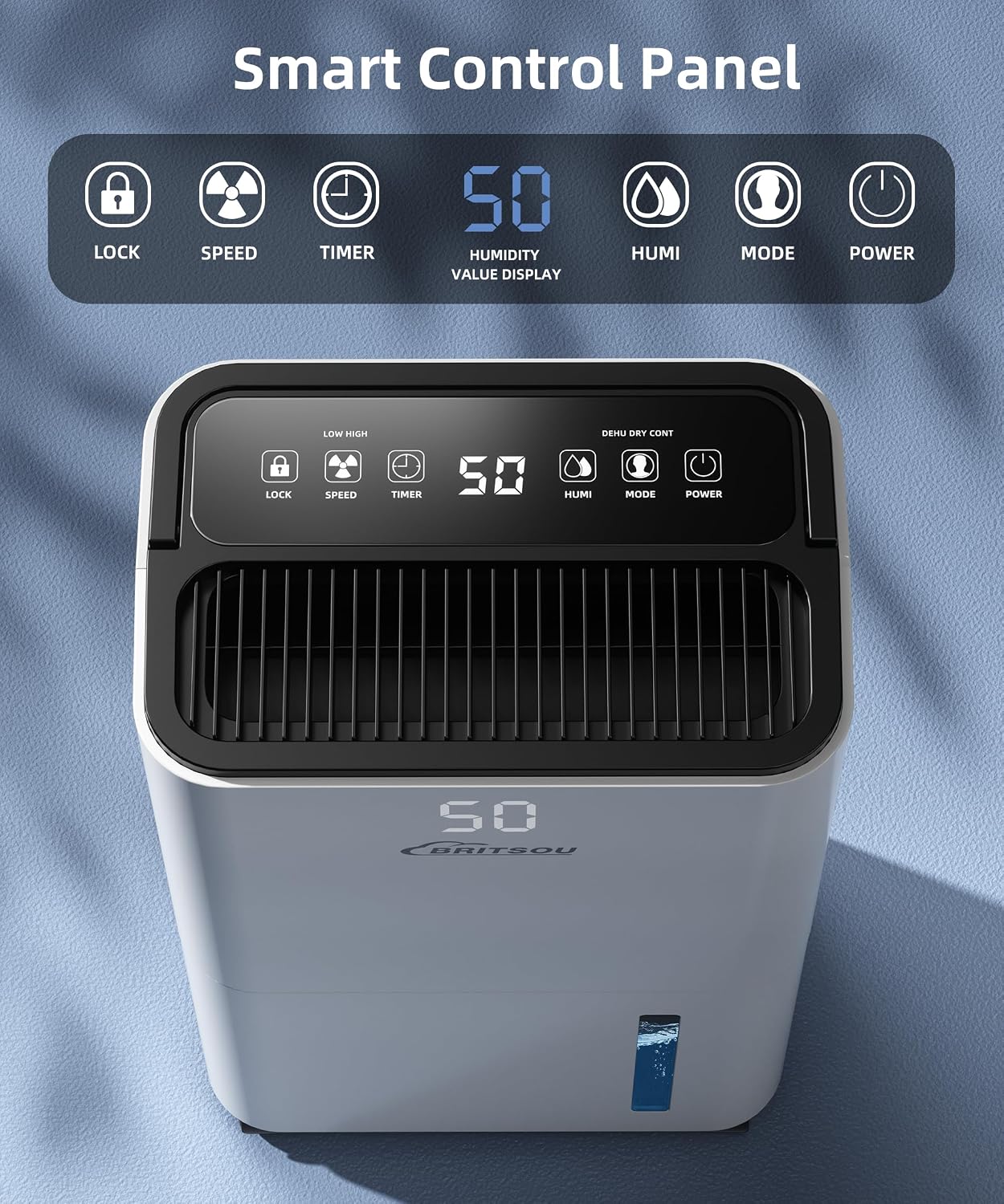 34 Pint Dehumidifier, Smart Dehumidifiers for Home, Basement and Bedroom with 6.56 Ft Drain Hose - Intelligent Humidity Control - Quiet Operation - 3 Modes