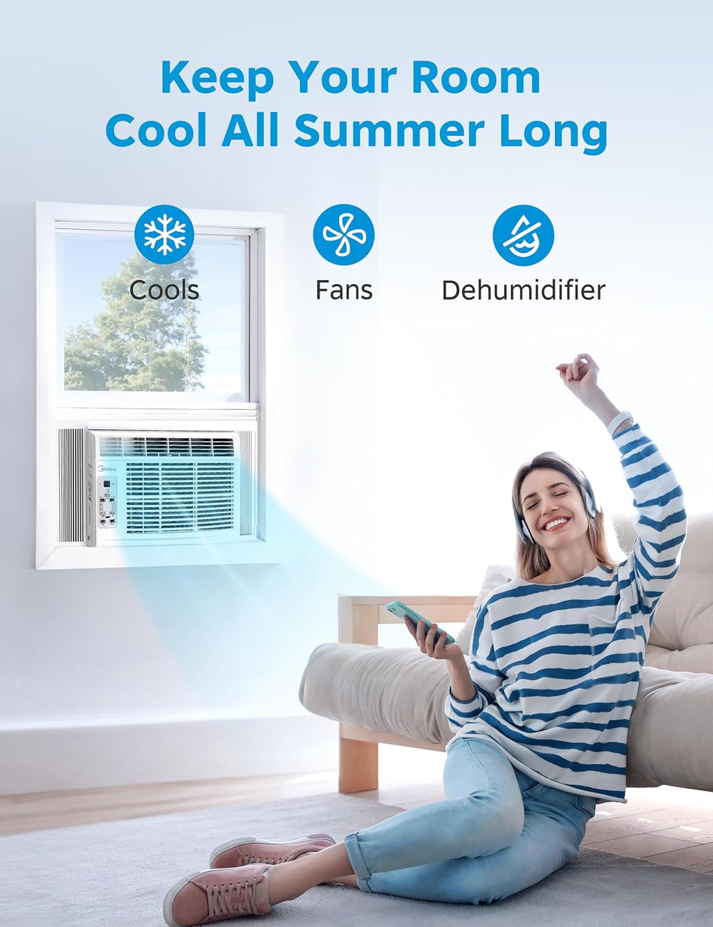 Midea 6,000 BTU Window Air Conditioner, 3-in-1 Cool/Fan/Dehumidifier Window AC Unit, Easycool Air Conditioner with Remote Control, Cools up to 250 Sq. Ft., Fits bedroom, study, office