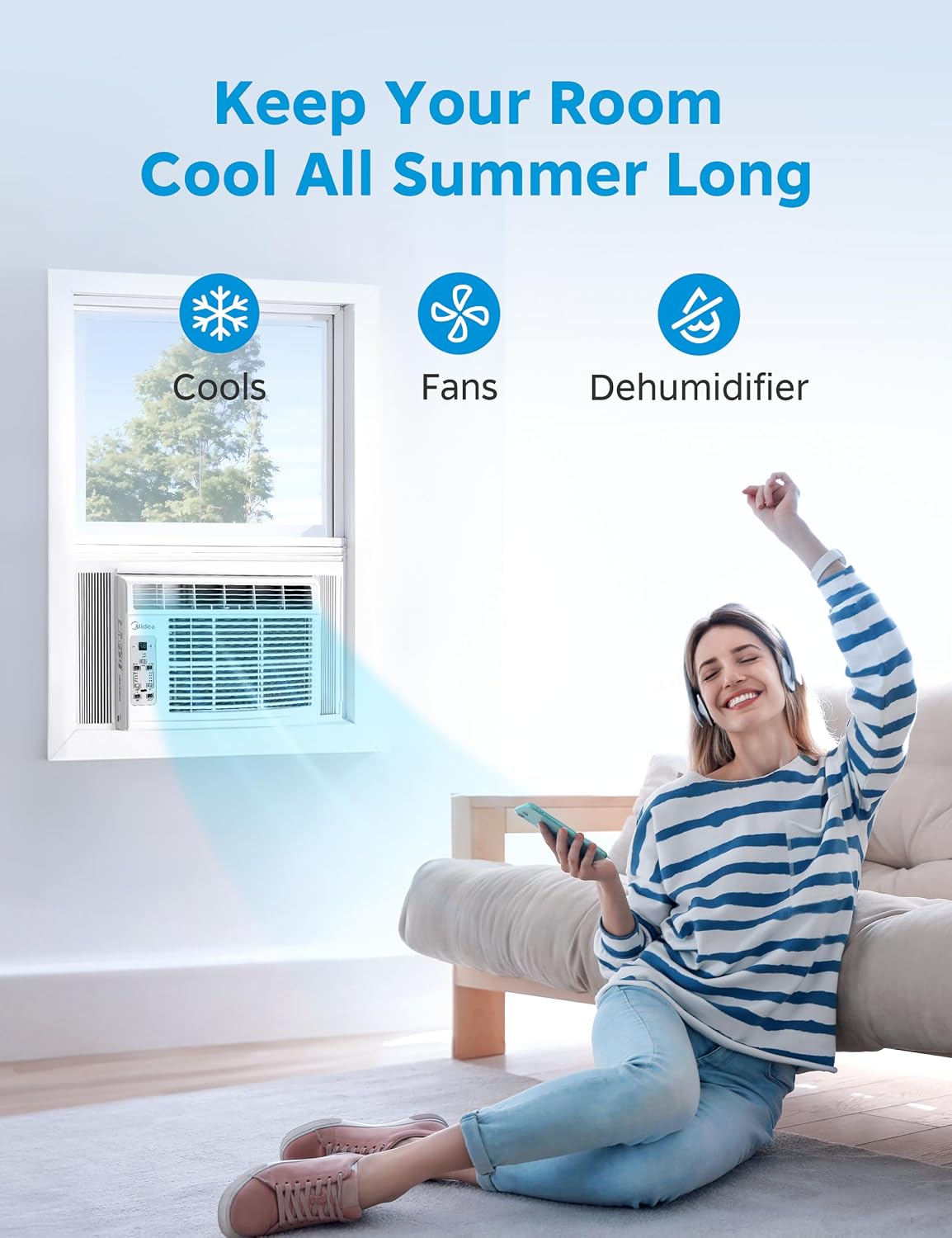 Midea 6,000 BTU Window Air Conditioner, 3-in-1 Cool/Fan/Dehumidifier Window AC Unit, Easycool Air Conditioner with Remote Control, Cools up to 250 Sq. Ft., Fits bedroom, study, office