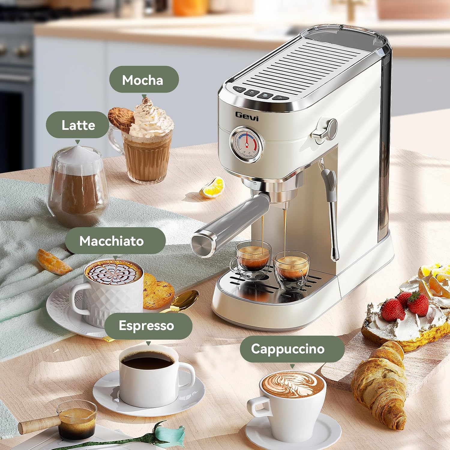 Gevi Commercial Espresso and Coffee Makers, Professional Espresso Maker Latte Machine with Milk Frother, Stainless Steel Expresso Coffee Machines for Home, Compact Cappuccino Machine, Great Gift