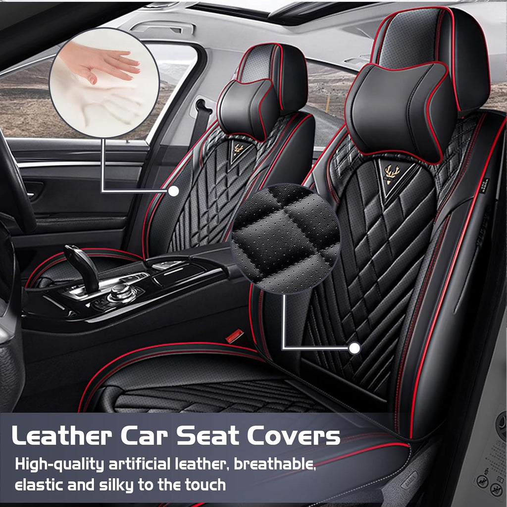 Car Seat Covers for Toyota Camry 2000-2026, Waterproof Nappa Leather Full Set Seat Cover with Headrests, Anti-Slip and Comfortable Automotive Seat Protector&Accessories(Black Red)