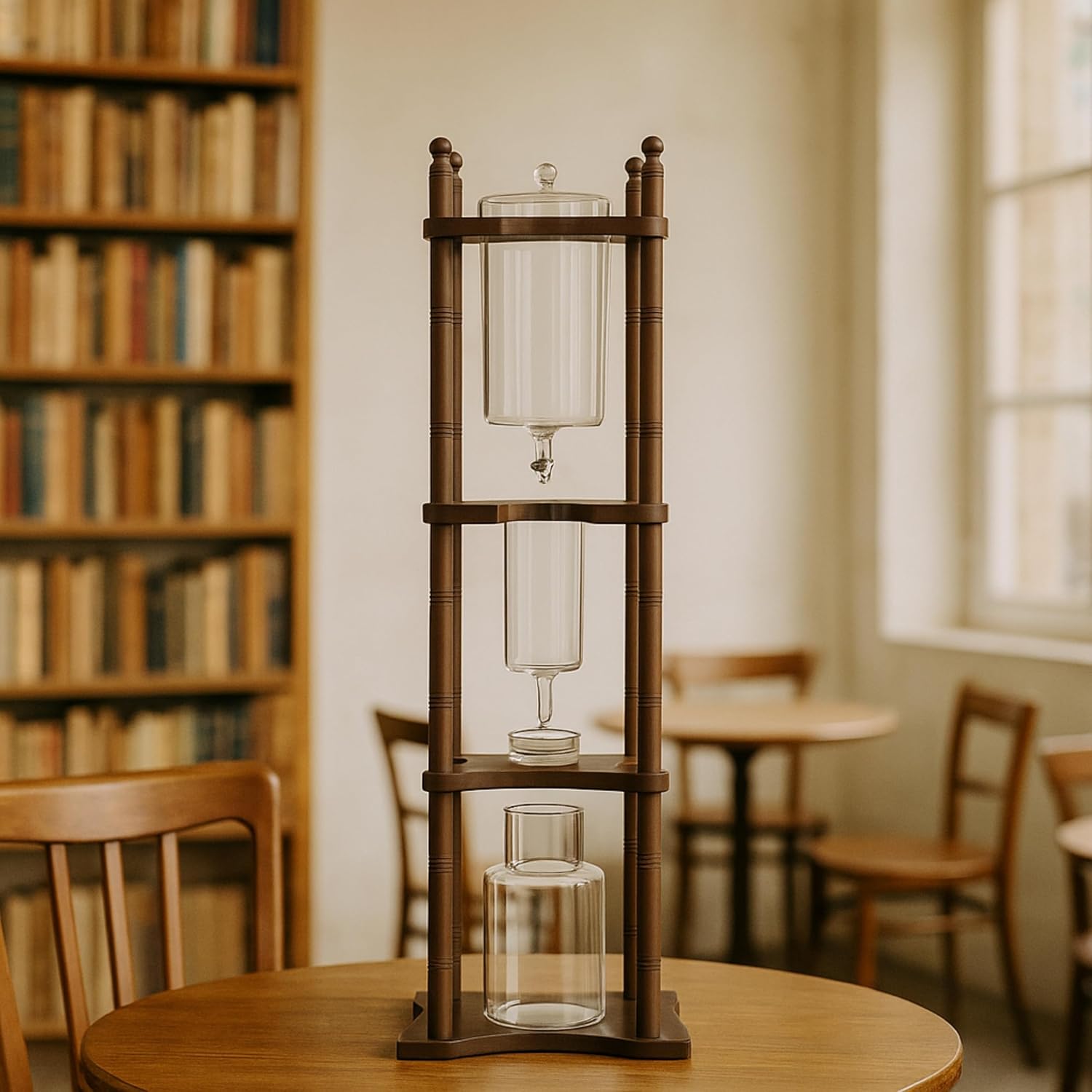 Nispira Cold Brew Drip Tower Iced Coffee Maker Glass Wooden Stand 25 Cups