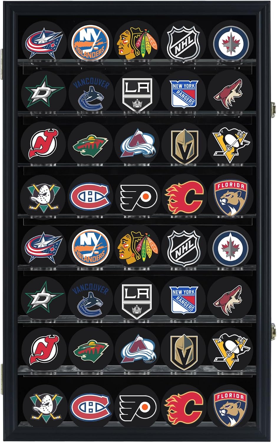 40 Hockey Puck Display Case Cabinet Holder Rack Baseball Display Case Baseball Cubes Showcase Cabinet with UV Protection Door Lockable, Black Finish Frame