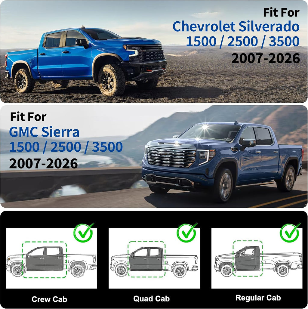 Truck Seat Covers Fit for 2007-2025 2026 Chevrolet Chevy Silverado & GMC Sierra 1500 2500 3500 HD Crew Double Extended Cab Waterproof Leather Seat Protectors (2pc Front Only, Black & Gray)