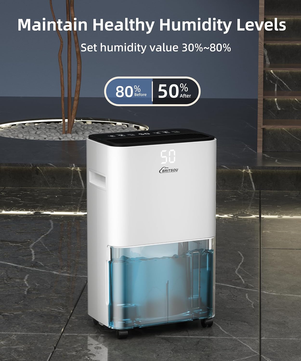 34 Pint Dehumidifier for Basement with Drain Hose & 0.66 Gallon Water Tank, Manual & Auto Drainage, Smart Quiet Dehumidifiers for Home with Auto Shut off, 24HR Timer
