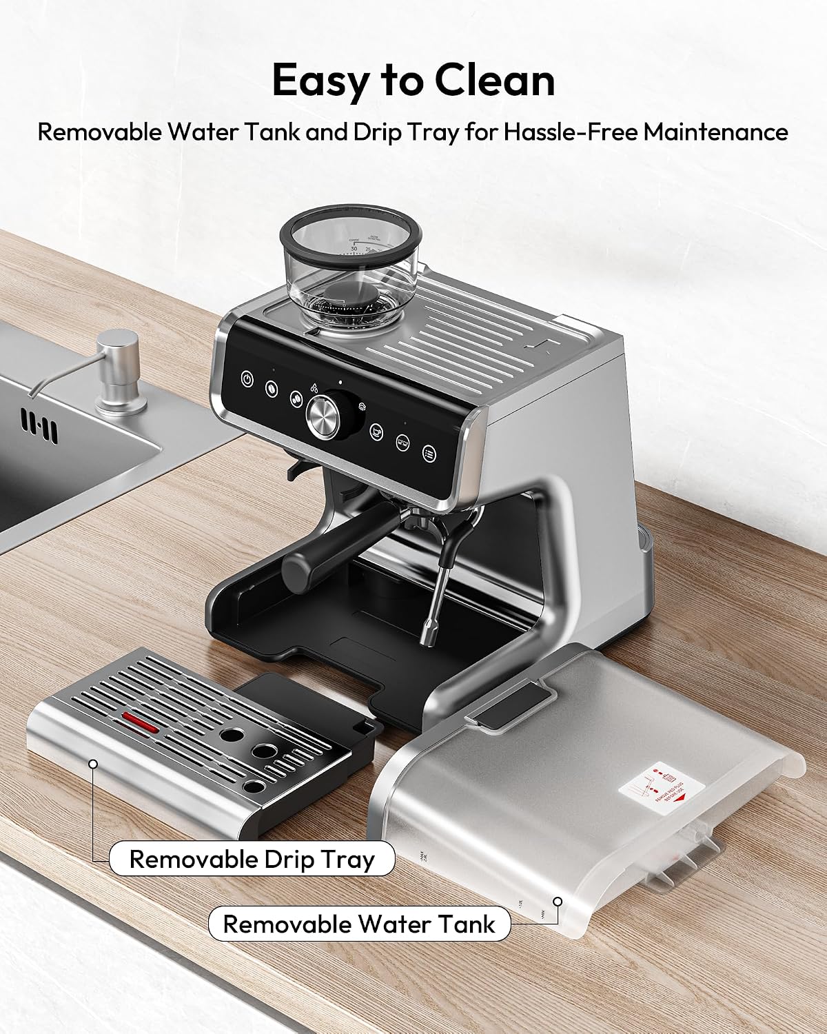 EUHOMY Espresso Machine with Grinder, 30 Grind Settings, 20 Bar Coffee Maker with 58mm Portafilter, Expresso Coffee Machines with Touch Screen for Home, Milk Frother for Latte & Cappuccino
