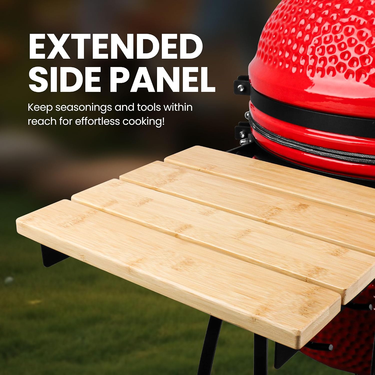 London Sunshine 15-inch Ceramic Kamado Charcoal BBQ Grill & Smoker with Locking Casters, Foldable Side Shelves, Stainless Steel Grates, and Tall Stand (Red)