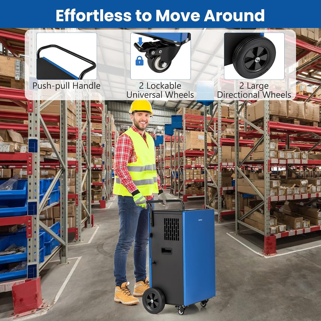 COSTWAY 215 Pint Commercial Dehumidifier, 8,000 Sq.Ft Industrial Dehumidifier with Drain Hose, 24H Timer & 4 Wheels, Ideal for Basement, Warehouse, Job Sites, Water Damage Restoration