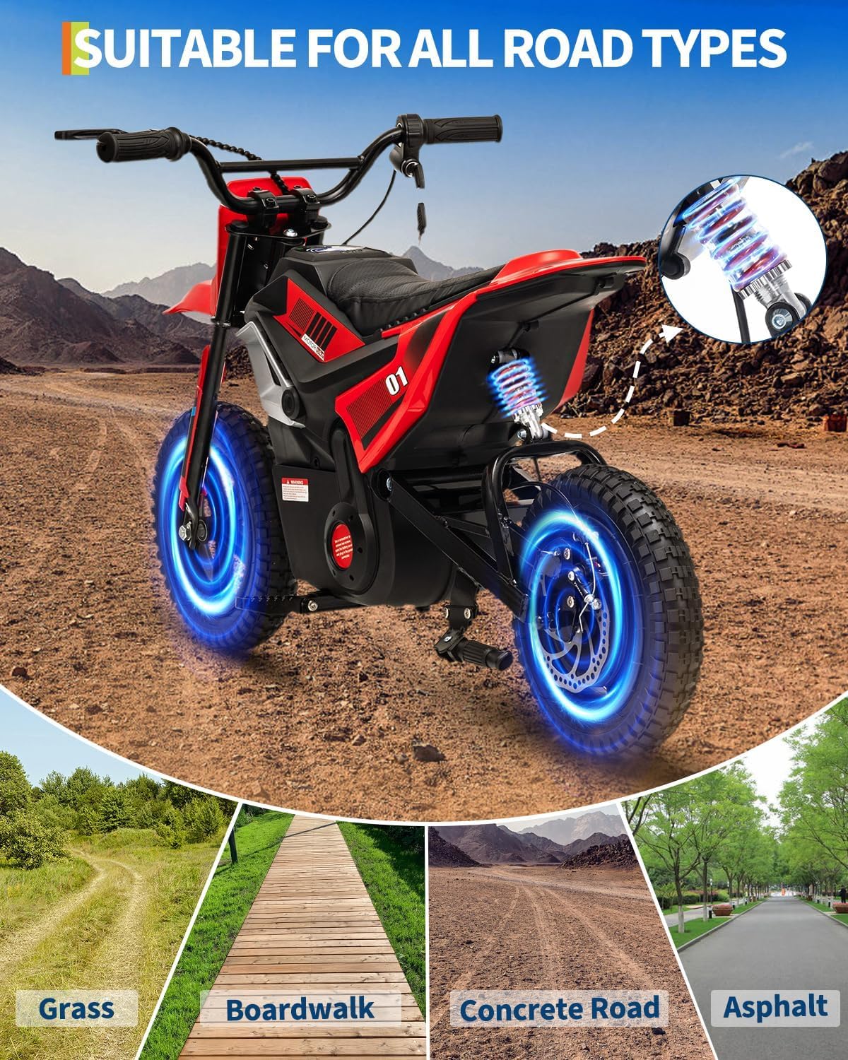 GarveeLife Electric Dirt Bike for Teens, 12' Fat Tire 350W Electric Motorcycle with 24V Battery, 14MPH Top Speed, 130 LBS Max Load, Mini Dirtbike for Kids, Mountain Off-Road Bike Fit Age 10+