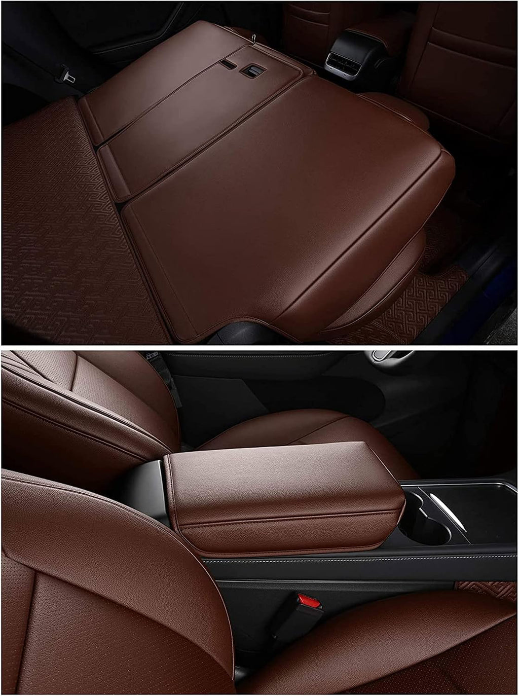 Seat Cover Custom Fit for Tesla Model Y 5 Seat Synthetic Leather Car Seat Cushion Protector for 2020 2021 2022 2023 2024 Customized (Lichi Brown Model Y)