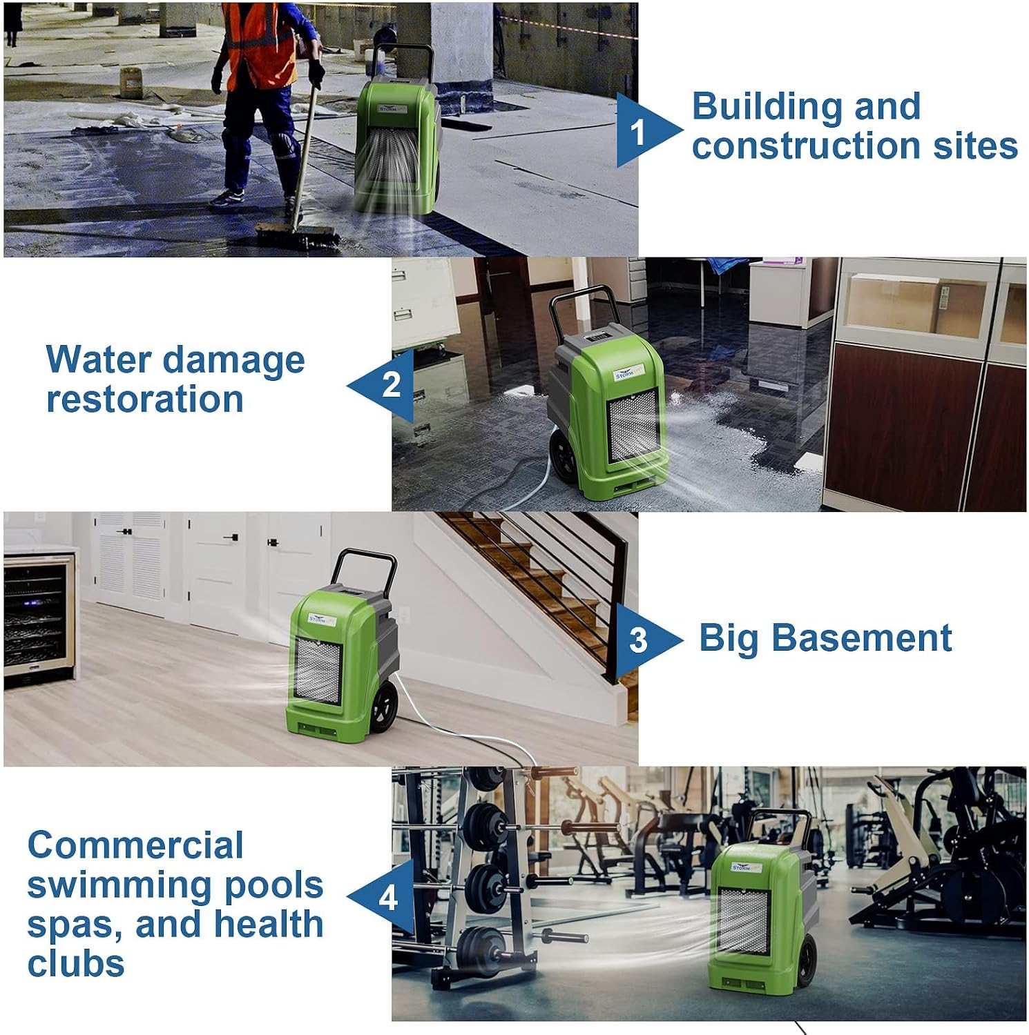 AlorAir Storm Ultra Industrial Dehumidifier 190 PPD, cETL, LCD Display, 5 Years Warranty, LGR Commercial Dehumidifier with Pump, Epoxy Coating on Coil, Designed for Flood Restoration (Green)