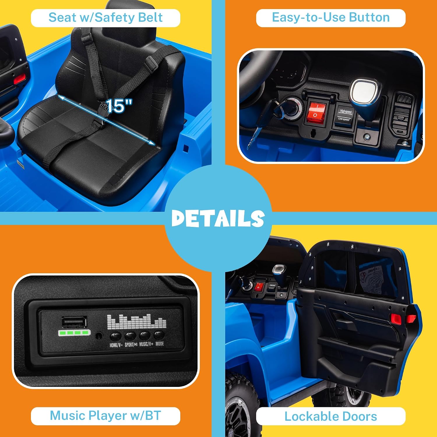 ENYOPRO 12V Licensed Ram 1500 RHO Ride on Truck, Electric Car for Kids to Drive, Toddler Ride On Toys w/Remote Control, Truck Bed Storage, Smooth Start, Bluetooth, USB, LED Lights, Max 3.5 MPH, Blue