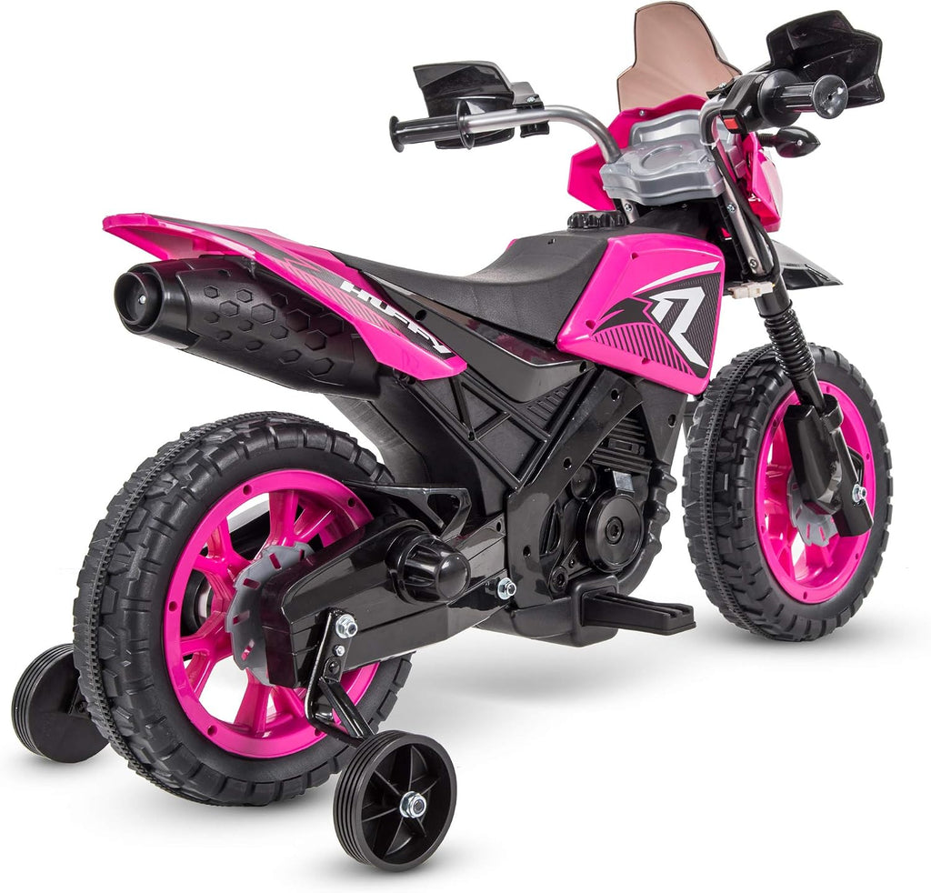 Huffy Ride on Motorcycle for Kids, Ideal for Ages 3-7 Years Old, 6V Ride On Motorcycle, Training Wheels, Realistic Engine Sounds, Simple Wall Charger, Max Weight 65lbs, 2 MPH, Pink