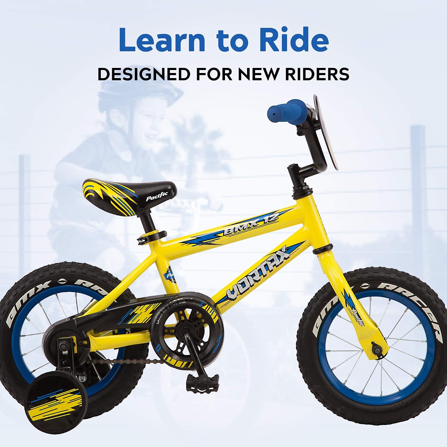 Pacific Vortax Bike, 12, 16 or 20 Inch Bike for Kids Ages 1-13, Steel BMX Frame, Adjustable Seat Grows with your Child, Removable Training Wheels, Hand & Coaster Brake, Easy Assembly, Training Bicycle