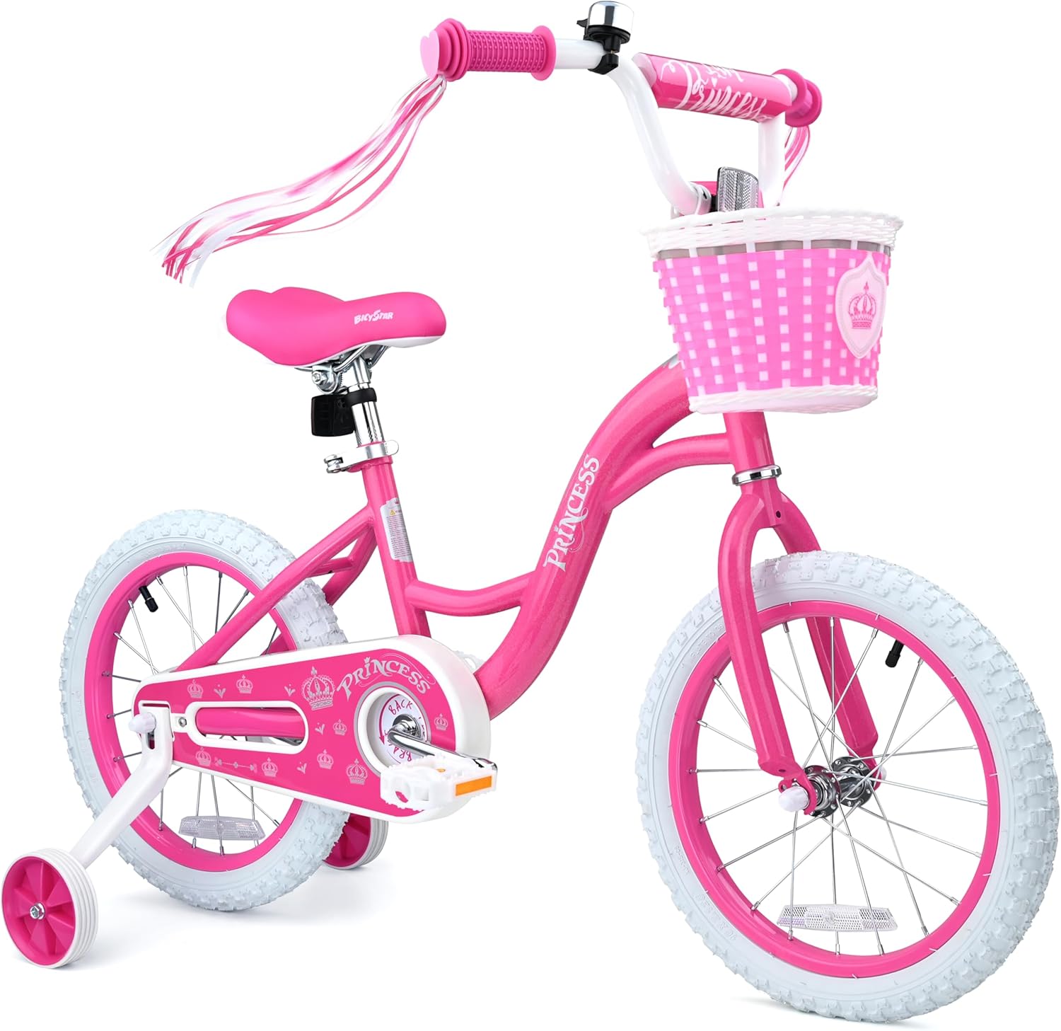 bicystar Girls Bike for Toddlers Ages 2-5 Years, 12 14 16 Inch Princess Kids Bike with Training Wheels, Sparkling Frame, Basket, Streamers, Pink Pedal Bicycle, Birthday Gift