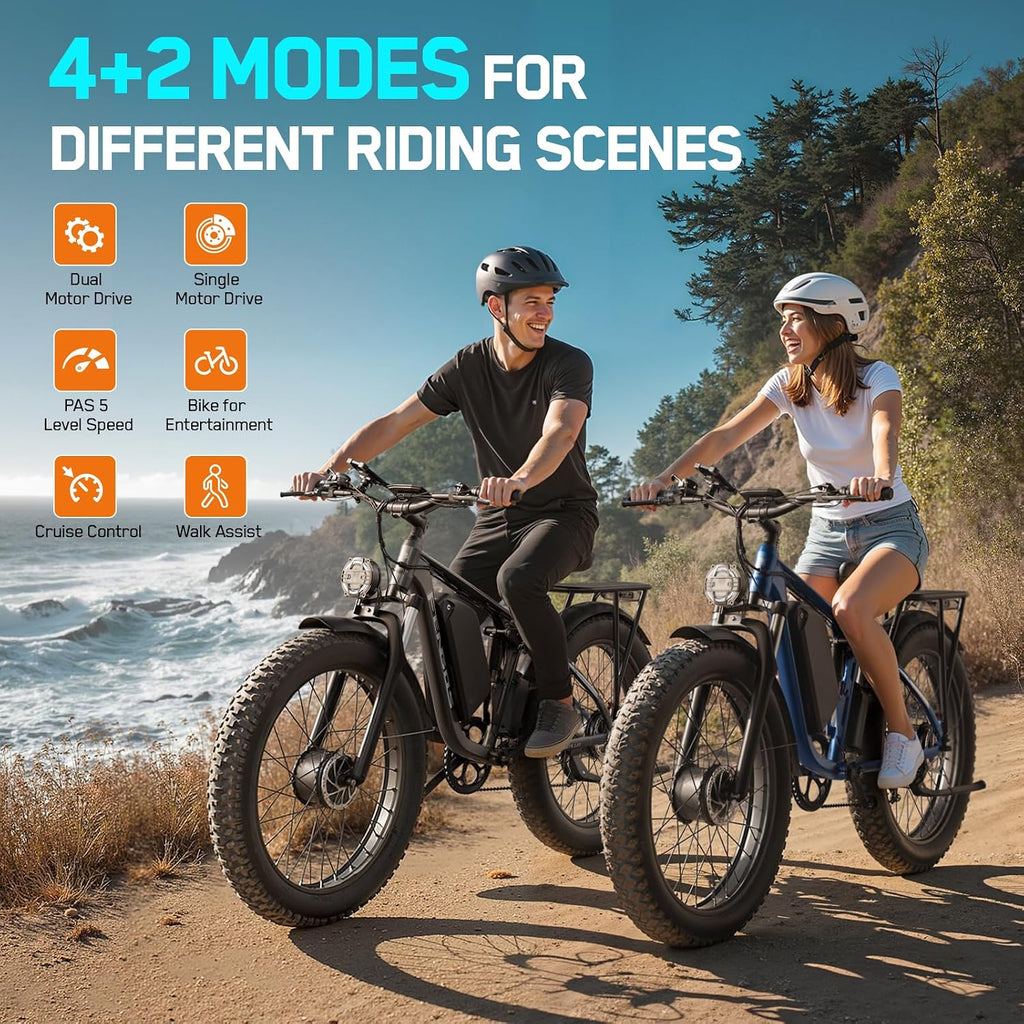 5000W Electric Bike for Adults, 45MPH Dual Motor Ebike 52V 23AH 1196WH E Bike 100 Miles Long Range Bicycle Full Suspension 26' Fat Tire Off Road for Men Dual Hydraulic Disc Brake Ebike