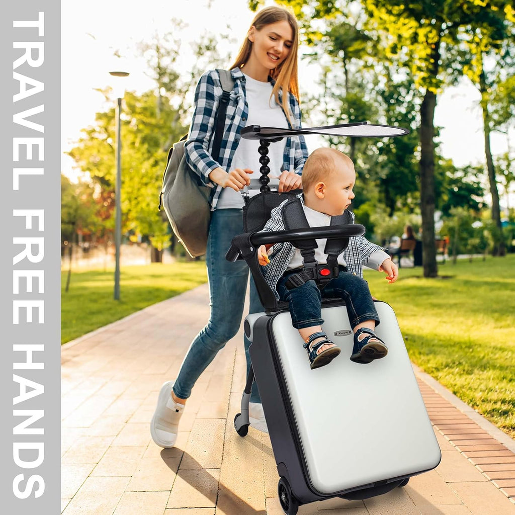 Carry on Luggage with Seat for Kids Expandable Ride on Suitcase with Spinner Wheels and Locks for Travel (White)
