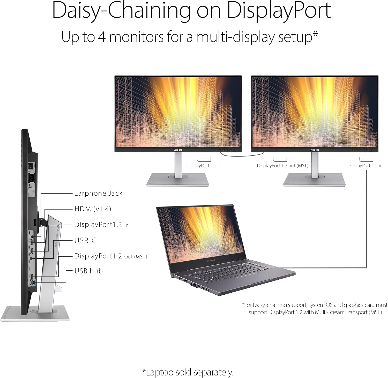 ASUS ProArt Display 27' Monitor PA278CV - WQHD (2560 x 1440), IPS, 100% sRGB, 100% Rec. 709, ΔE < 2, Calman Verified, USB Hub, USB-C, DisplayPort Daisy-Chaining, HDMI, Eye Care, Height Adjustable