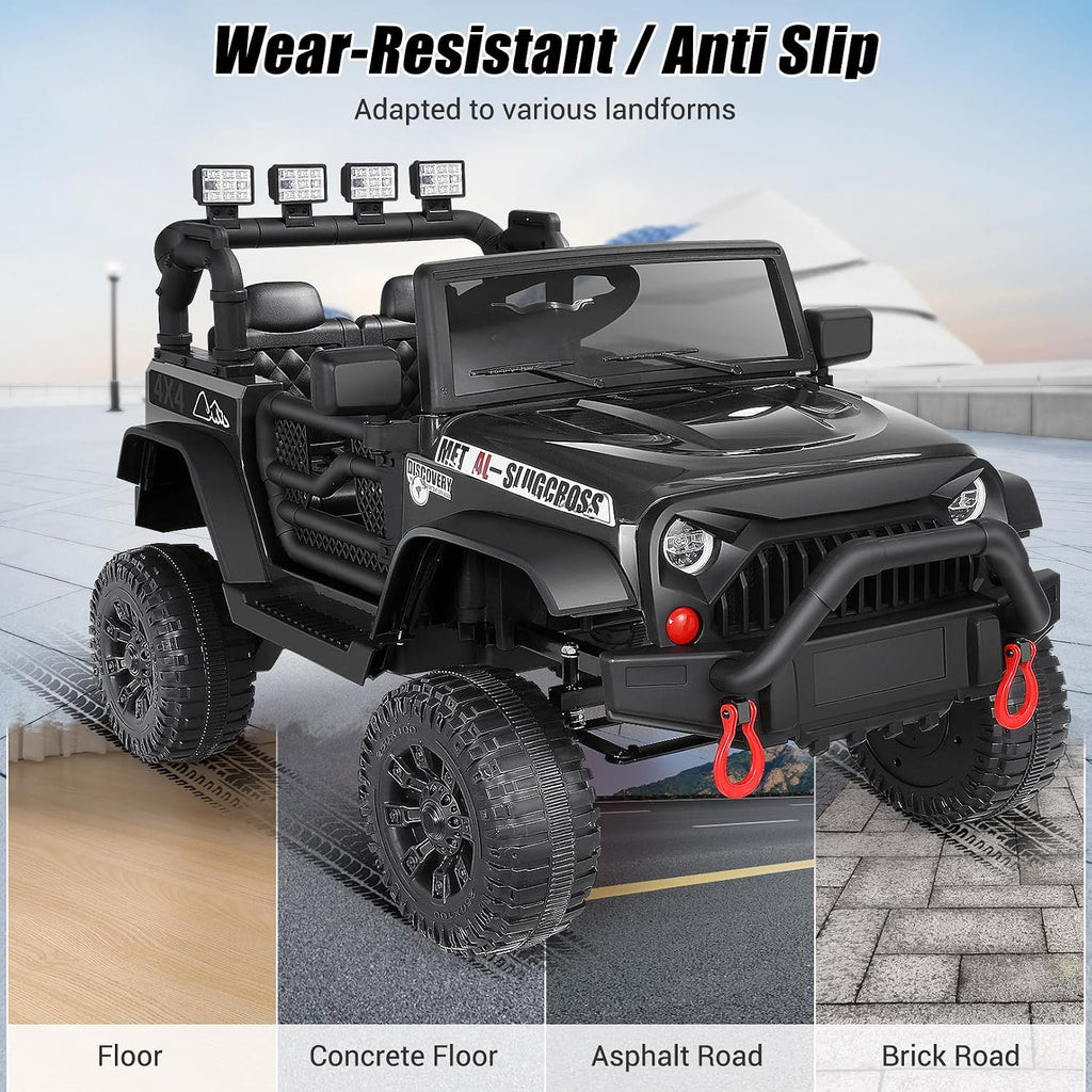 Hikole 24V Ride on Car w/Remote Control, Battery Operated Vehicles for Boys&Girls, Upgraded 2×200W Motors,Off-Road Power Wheels Truck, LED Lights, 3 Speeds, Gift, Black-24V-1 Seater