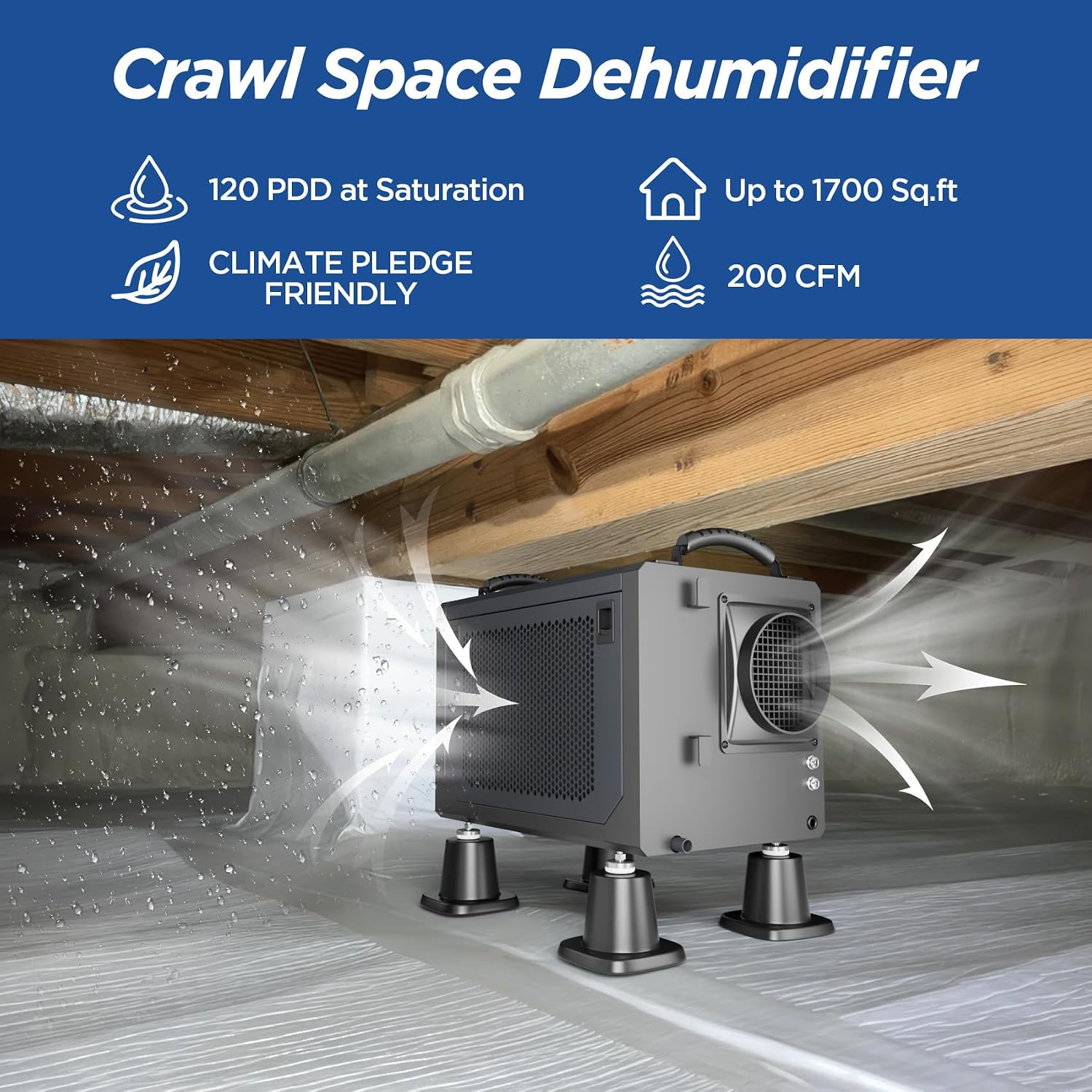 120 Pint Crawl Space Dehumidifier Commercial Dehumidifier for Basement,Whole House with Drain Hose for Crawl Space, Attic, Garage, Home, Industrial, Water Damage,Water Damage Unit,Auto Defrost