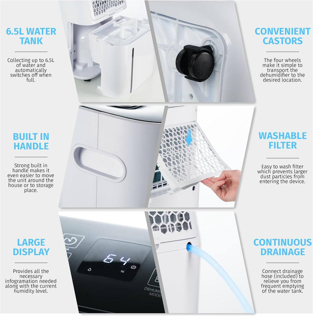 Nyxi 4,500 Sqft / 50 Pints Powerful Compressor Dehumidifier, Smart Digital Humidity Control, XL Water Tank 1.7 Gallon, Drain Hose Option, 24-Hour Timer, Removes Moisture for Home, Laundry, Office