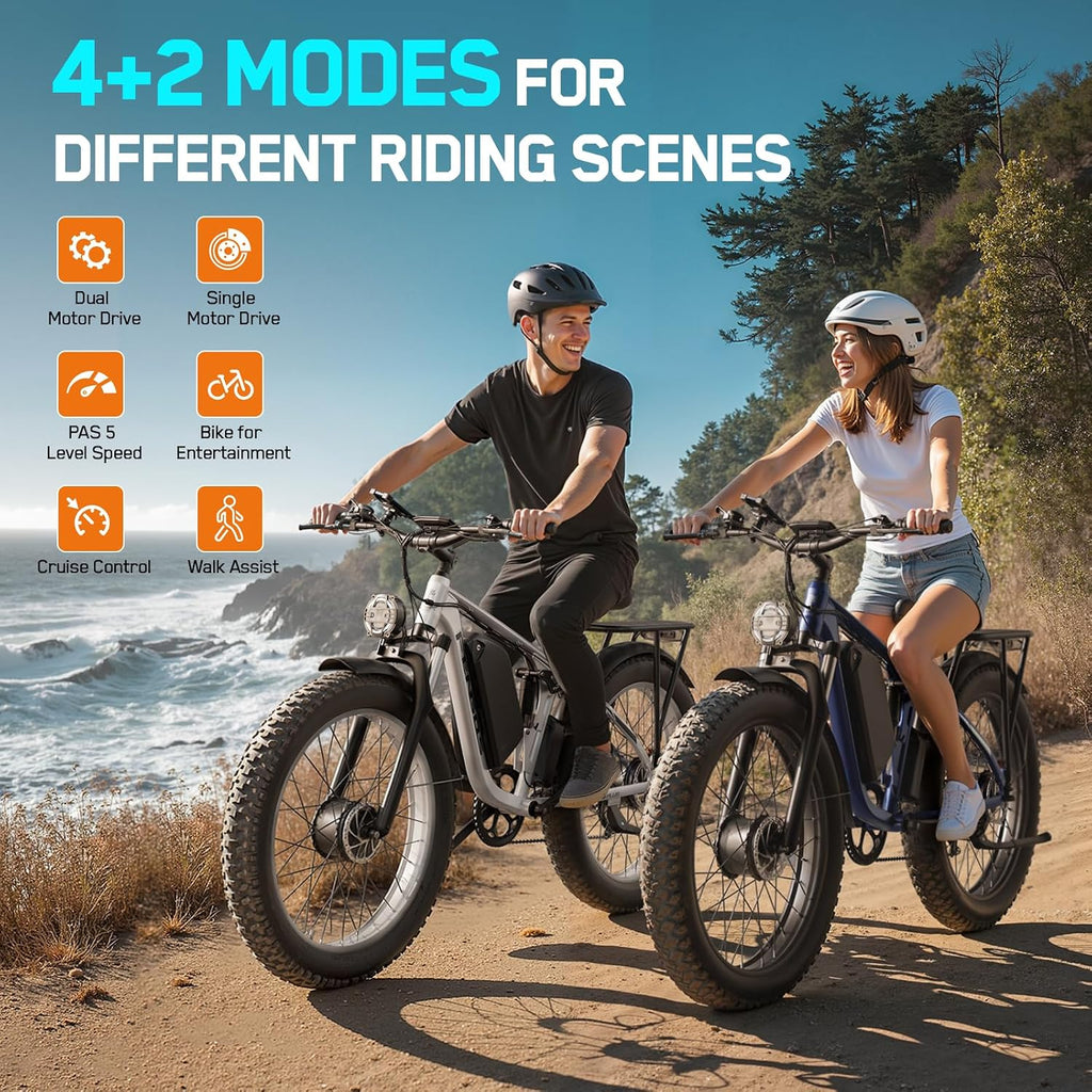 5000W Electric Bike for Adults, 45MPH Dual Motor Ebike 52V 23AH 1196WH E Bike 100 Miles Long Range Bicycle Full Suspension 26' Fat Tire Off Road for Men Dual Hydraulic Disc Brake Ebike