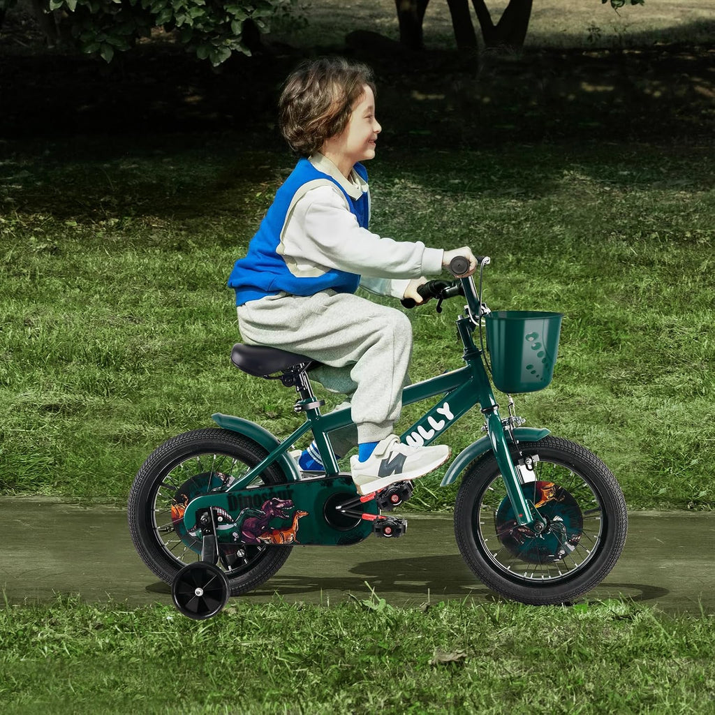 RULLY Dinosaur Kids Bike for Ages 2-7 Years Old Boys, 12 14 16 Inch BMX Style Kid's Bikes with Training Wheels, Children Bicycle for Kids and Toddler, Multiple Colors