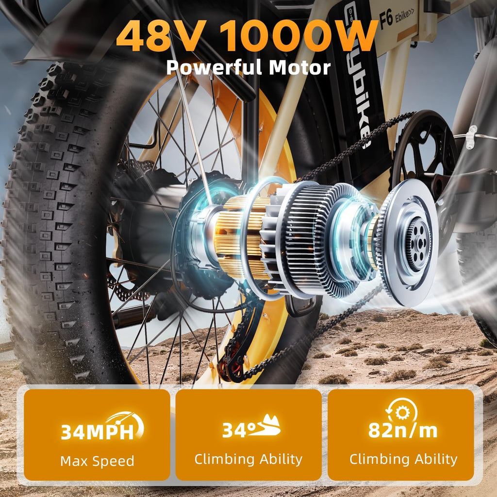 bluebiko 1000W Folding Electric Bike, 48V 20AH Large Removable Battery E Bike, 80 Miles Max Range, 20' Fat Tire Electric Bike for Adults, Adult Electric Bicycles for Commute Beach Snow